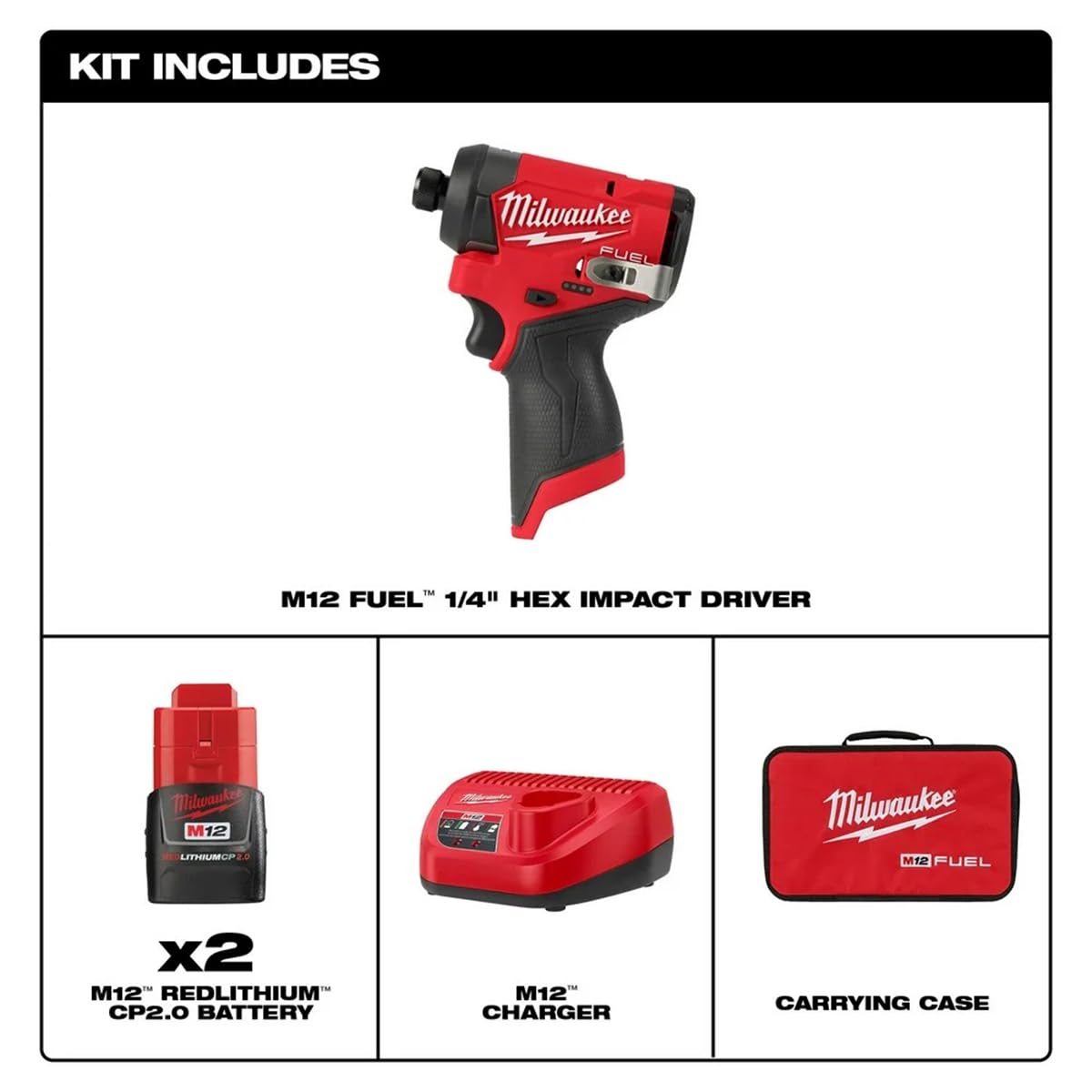 Milwaukee M12 FUEL 1/4" Hex Impact Driver Kit – Model 3453-22