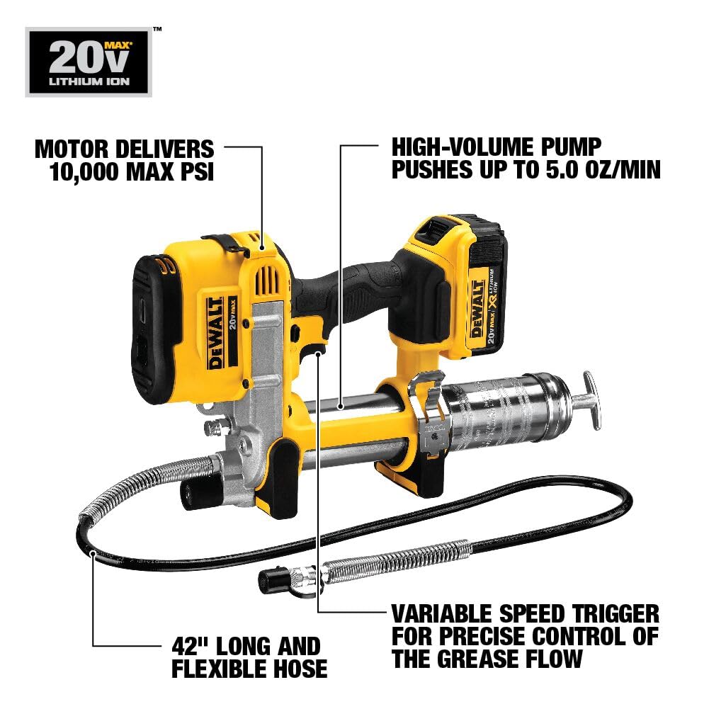 DEWALT 20V MAX Cordless Grease Gun Kit 10,000 PSI (DCGG571M1)