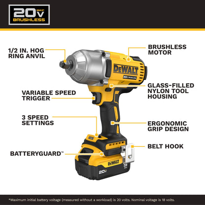 DEWALT 20V MAX Brushless 1/2 In. High Torque Impact Wrench (DCF900P1)