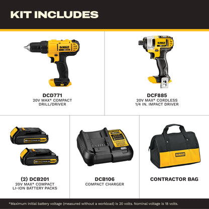 DEWALT 20V MAX Drill & Impact Driver Combo Kit, 2 Batteries (DCK240C2)