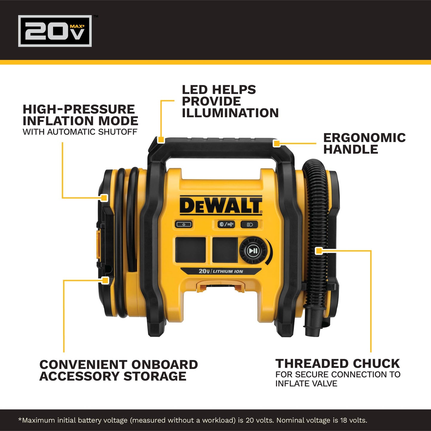 DEWALT 20V MAX Portable Tire Inflator Auto Shutoff Bare (DCC020IB)