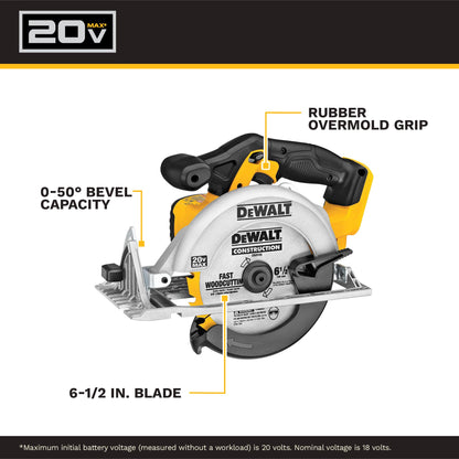 DEWALT 20V MAX 6-1/2 In. Cordless Circular Saw, Bare Tool (DCS391B)