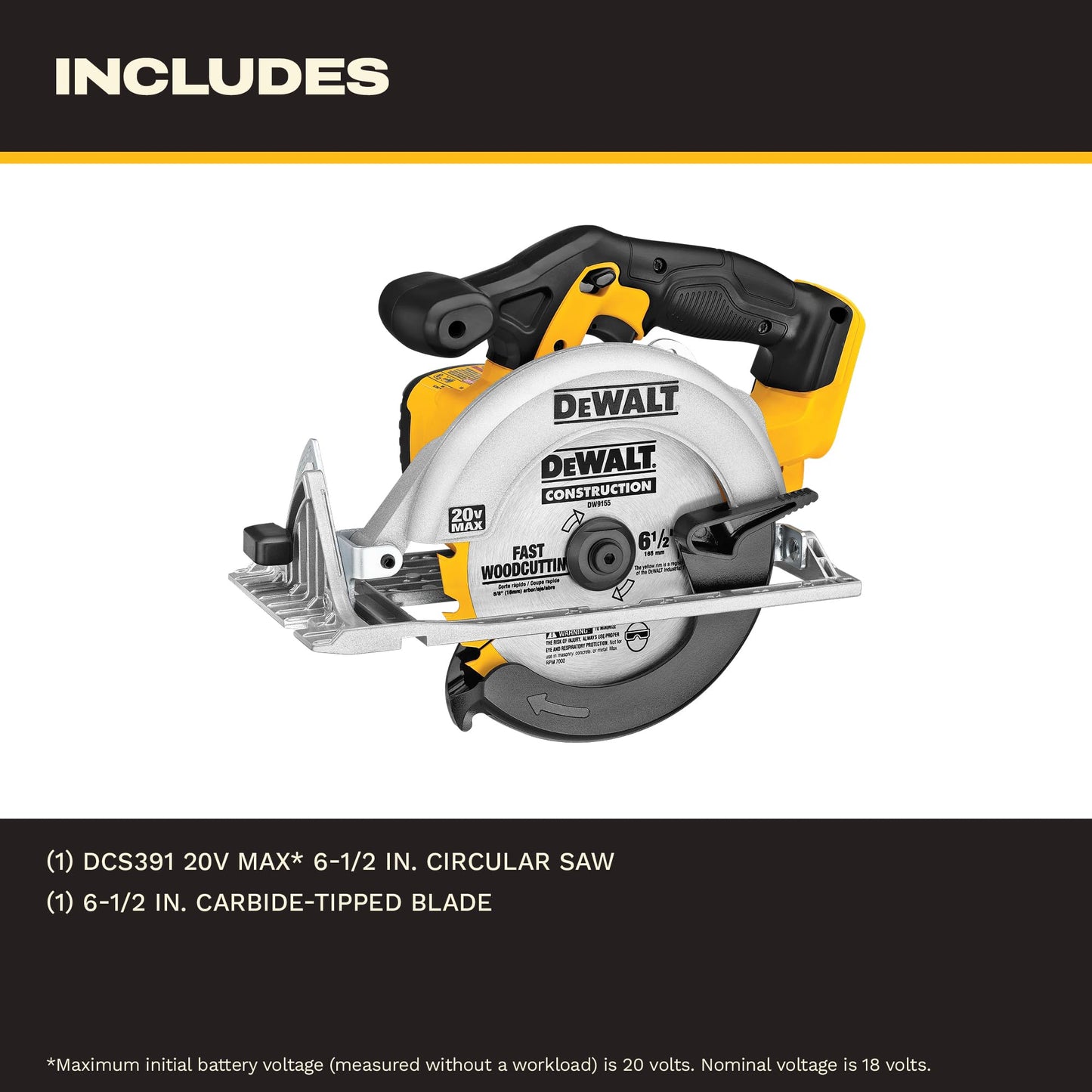 DEWALT 20V MAX 6-1/2 In. Cordless Circular Saw, Bare Tool (DCS391B)