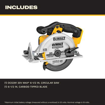 DEWALT 20V MAX 6-1/2 In. Cordless Circular Saw, Bare Tool (DCS391B)