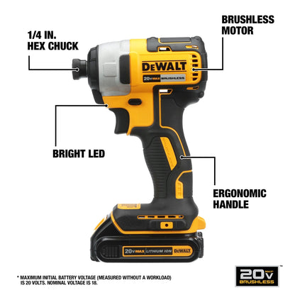 DEWALT 20V MAX 1/4 In. Brushless Impact Driver, Battery Included (DCF787D1)