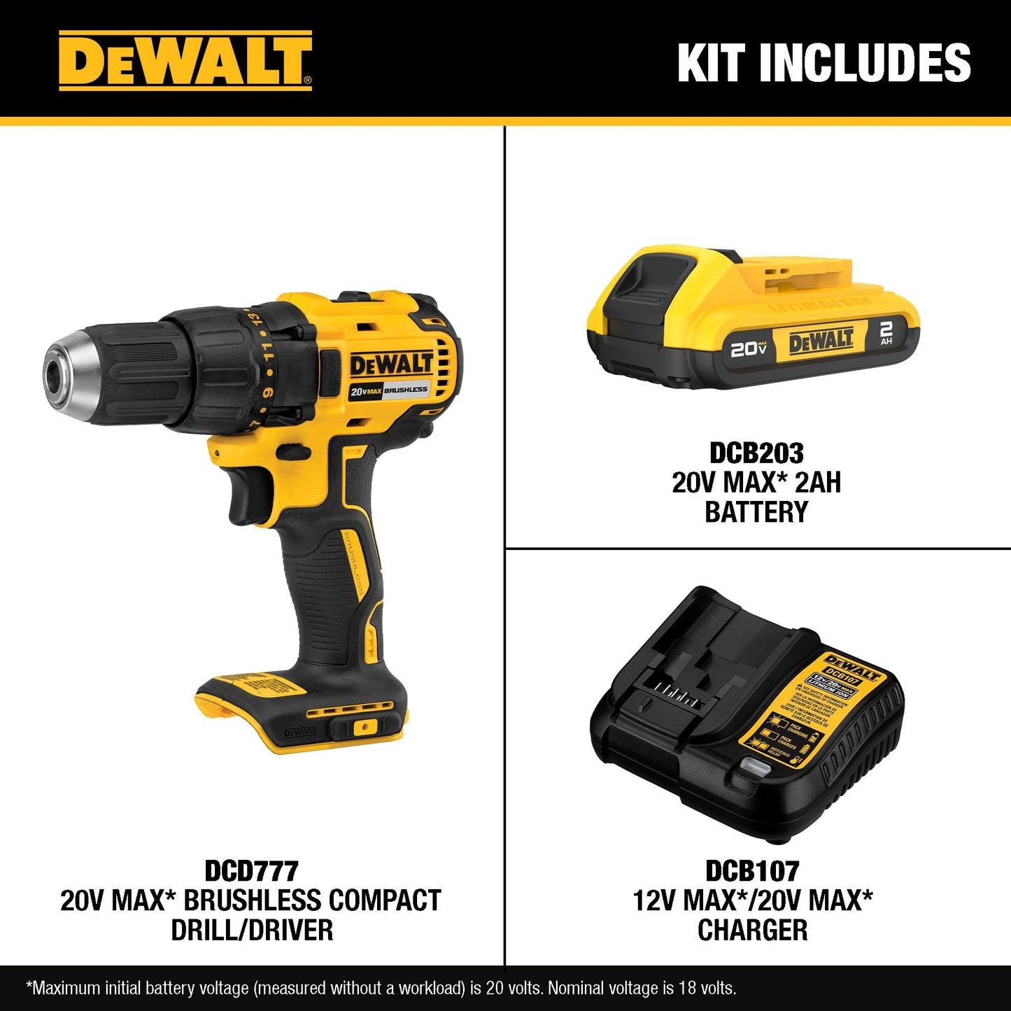 DEWALT 20V MAX Brushless Cordless Drill Driver, 1/2 In. (DCD777D1)