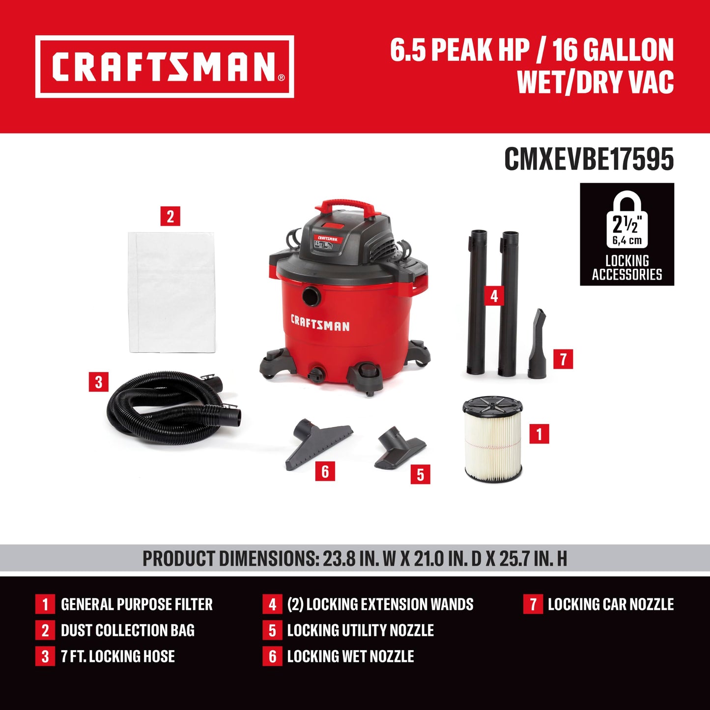 CRAFTSMAN 16 Gallon 6.5 Peak HP Wet Dry Shop Vacuum
