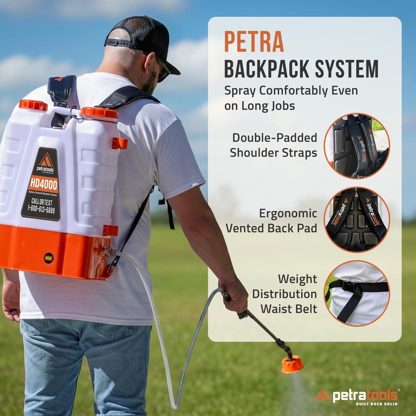 PetraTools HD4000 Battery-Powered Backpack Sprayer – 4-Gallon