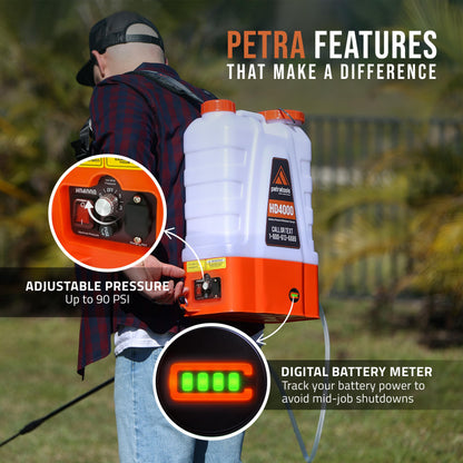 PetraTools HD4000 Battery-Powered Backpack Sprayer – 4-Gallon