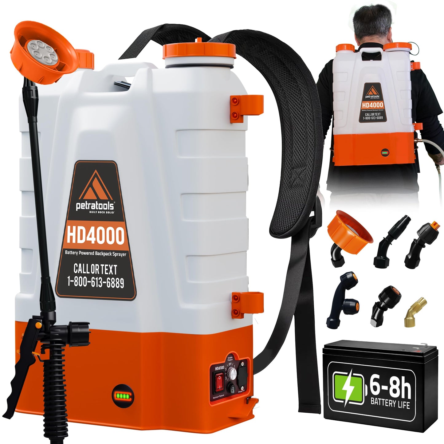PetraTools HD4000 Battery-Powered Backpack Sprayer – 4-Gallon