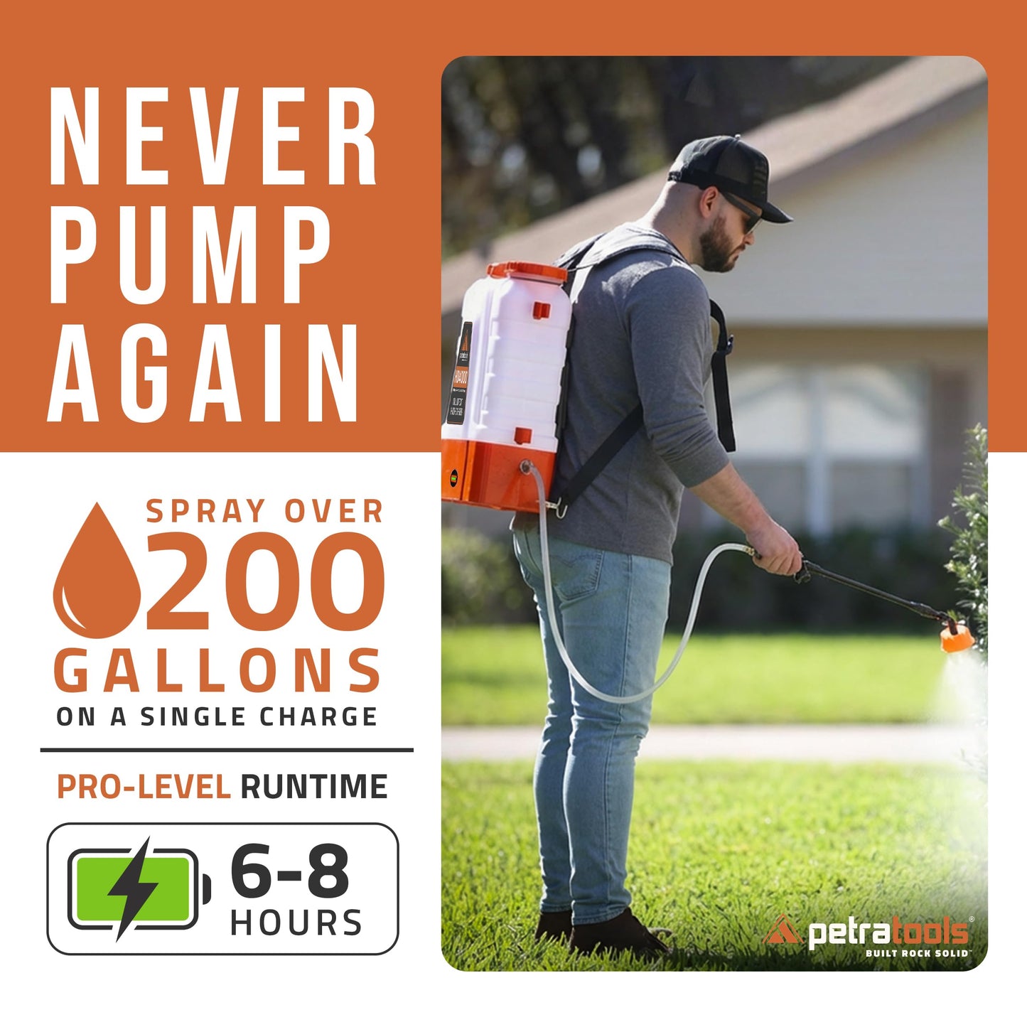 PetraTools HD4000 Battery-Powered Backpack Sprayer – 4-Gallon